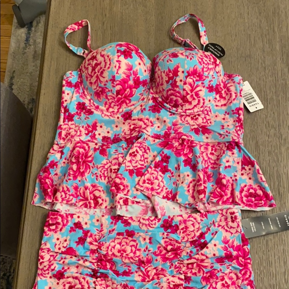 Floral print 2-piece tankini swimsuit